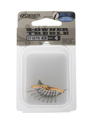 Buy Owner ST-66 TN Tinned Saltwater Treble Hooks Size 4 Qty 8 online at