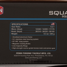 PENN Squall Low Profile Baitcast Reel, Size 300, 9.2:1 Gear Ratio 