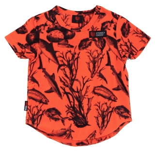 Buy Stoney Creek Bushlite Fish Camo Kids T-Shirt Blaze Orange 14
