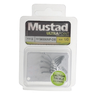  Mustad Treble Hook, 5X Strong - Durasteel 1/0