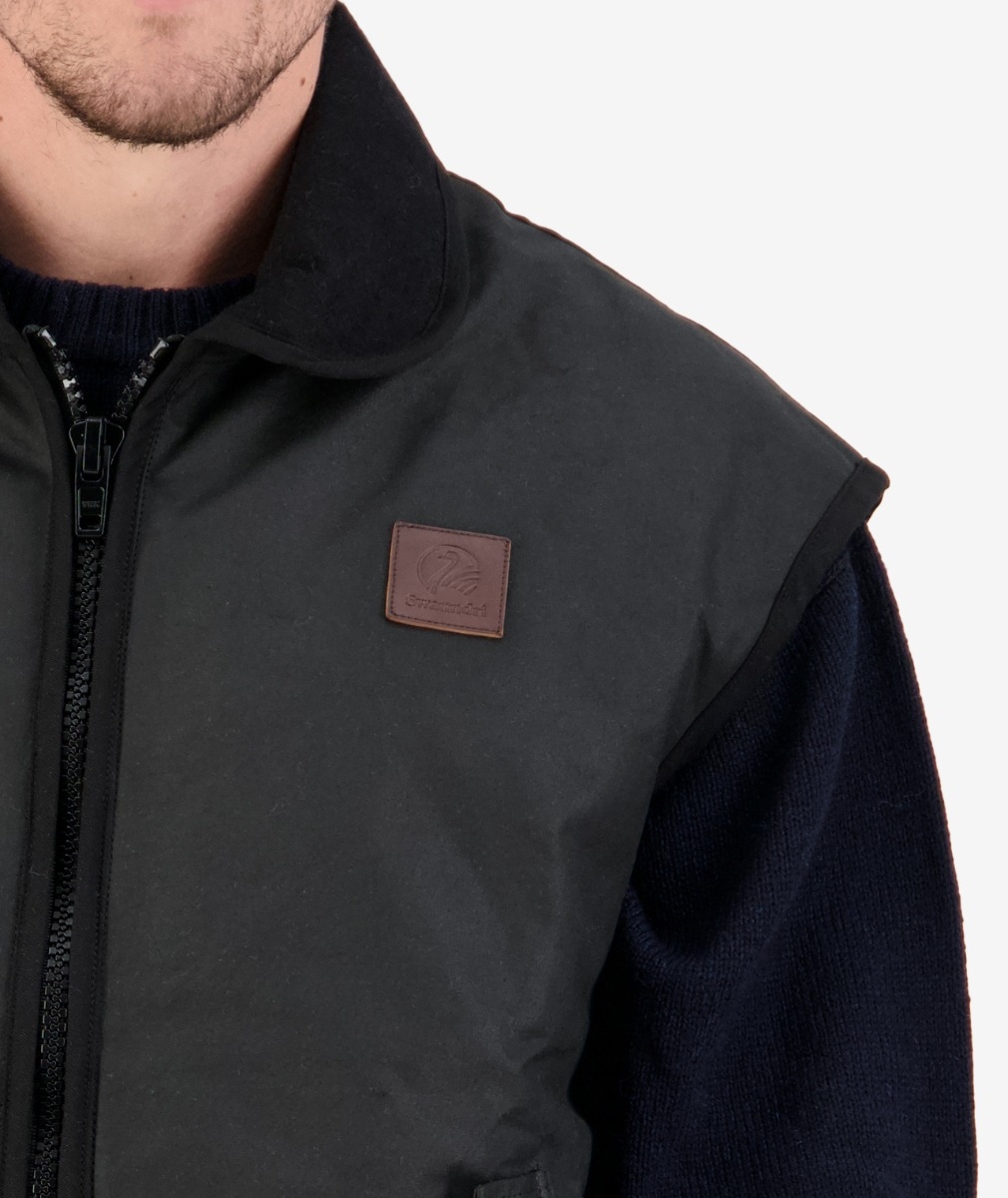 Buy Swanndri Foxton Wool Lined Mens Oilskin Vest Black M online at Marine Deals