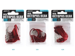 BKK Octopus Beak Hooks Red Qty 25, Size: 3/0