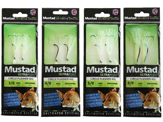 Mustad Ultrapoint Circle Flasher Rig - Twin Hook Green Chartreuse