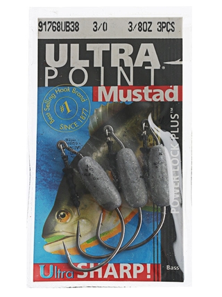 Buy Mustad Power Lock Plus Weighted Softbait Hooks 3/0 3/8oz Qty 3 online at