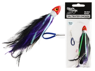 Buy Black Magic Saltwater Chicken Feathered Lure Black/Purple Double Hook  online at